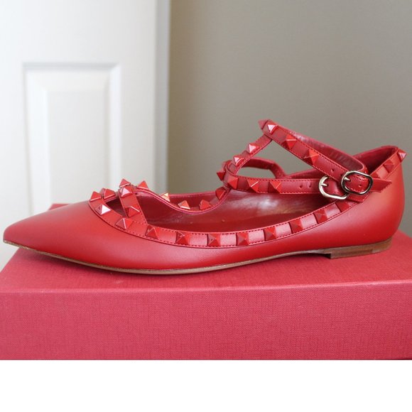 NEW VALENTINO GARAVANI Rockstud Ankle Strap Flats - Picture 6 of 13